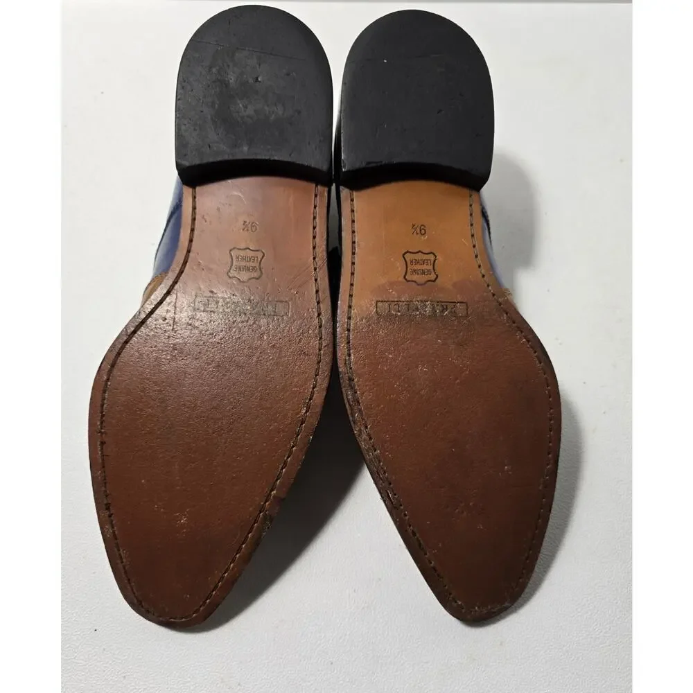 Fratelli Footwear Mens Tan/Blue Leather Wingtip Monk Strap Dress Shoes Sz US 9.5